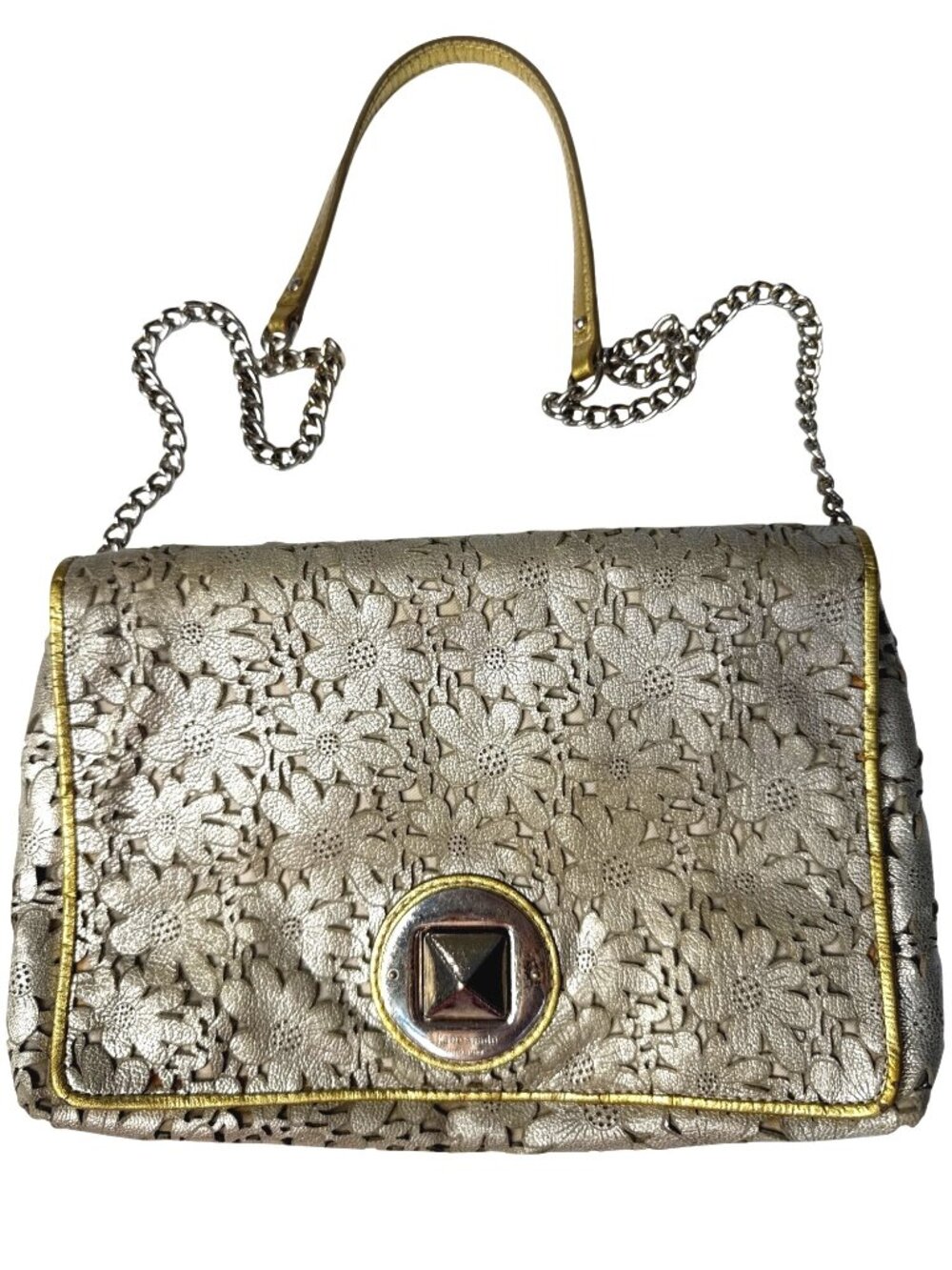 Kate Spade Gold Floral Laser-Cut Leather Crossbody Bag With Chain Strap